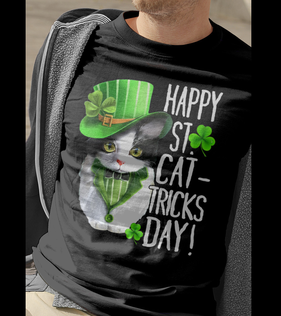 Happy St. Cat-Tricks Day Leprechaun Cat Shamrock T-Shirt