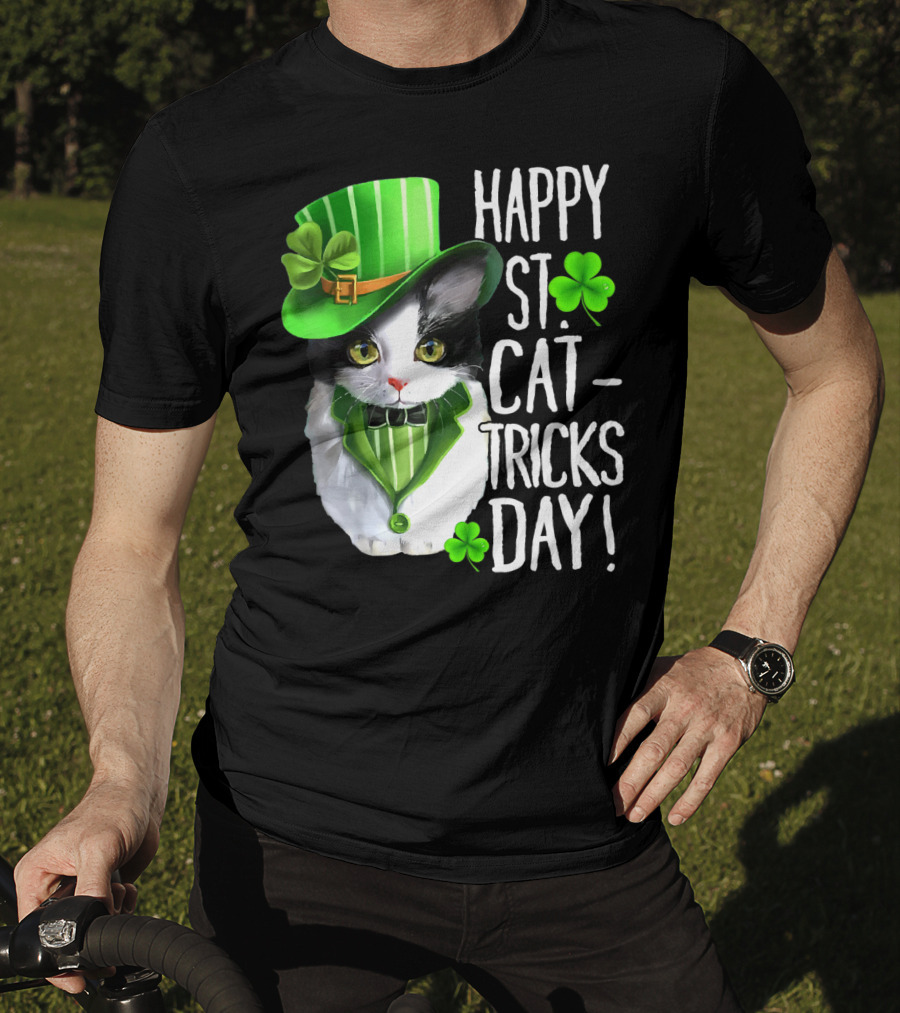 Happy St. Cat-Tricks Day Leprechaun Cat Shamrock T-Shirt