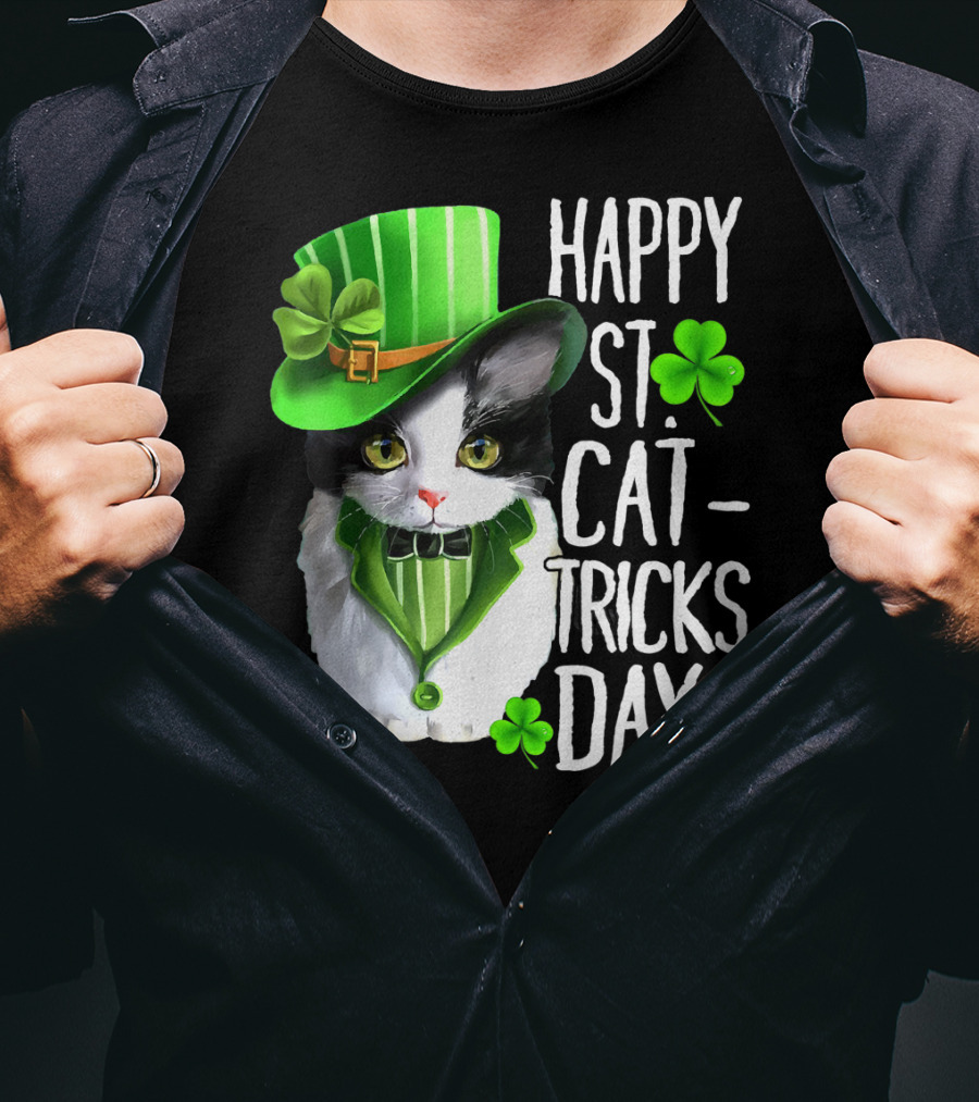 Happy St. Cat-Tricks Day Leprechaun Cat Shamrock T-Shirt
