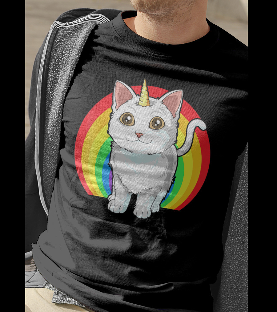 Rainbow Cat Unicorn Horn Kitten T-Shirt