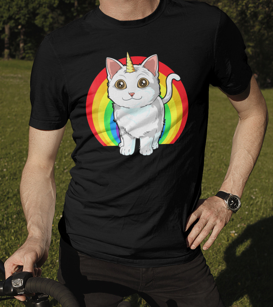 Rainbow Cat Unicorn Horn Kitten T-Shirt