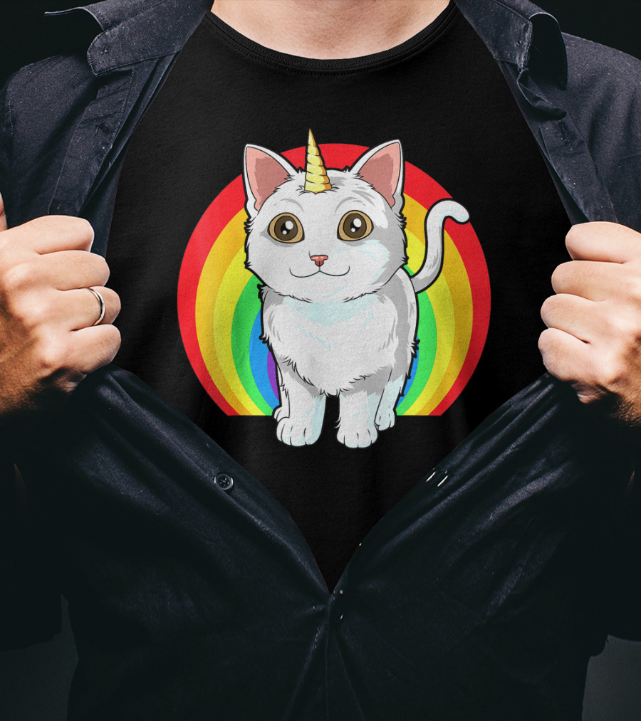 Rainbow Cat Unicorn Horn Kitten T-Shirt