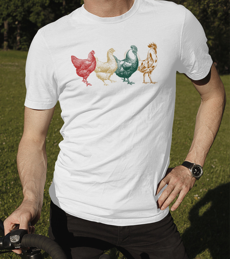 Vintage Colorful Chickens Farm Poultry Farmer T-Shirt
