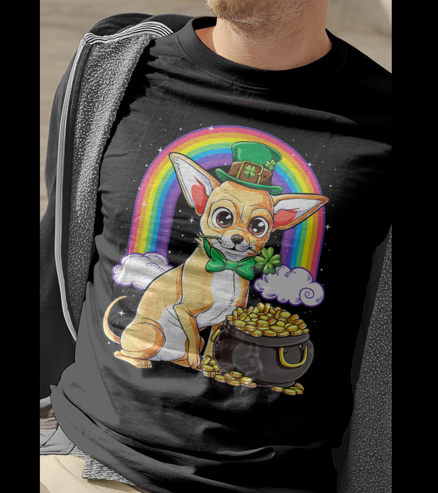 Chihuahua St Patricks Day Leprechaun Rainbow Pot Of Gold T-Shirt