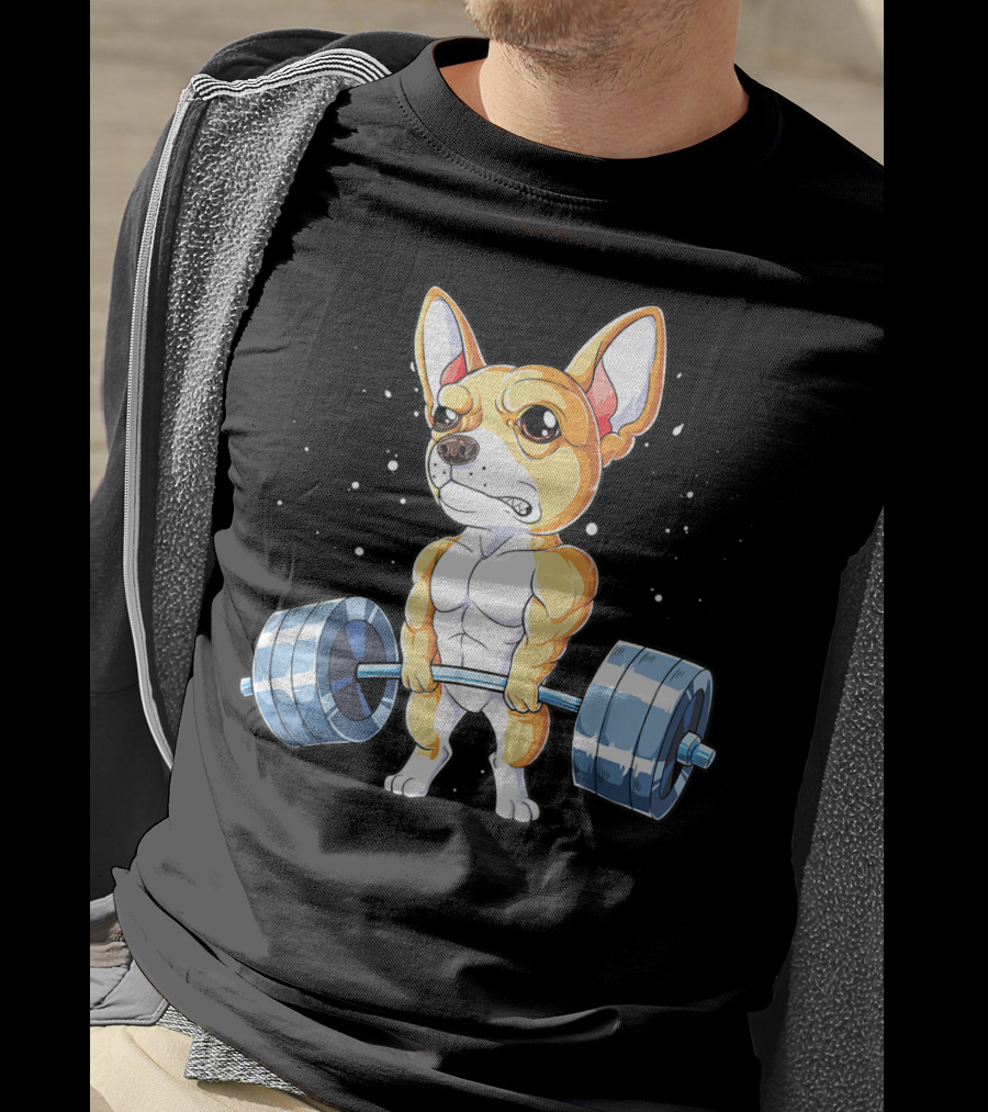 Chihuahua Weightlifting Deadlift Funny Men Fitness Gym T-Shirt