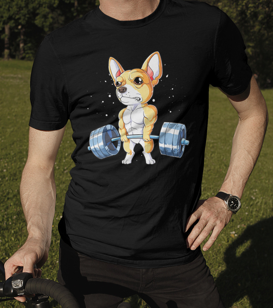Chihuahua Weightlifting Deadlift Funny Men Fitness Gym T-Shirt