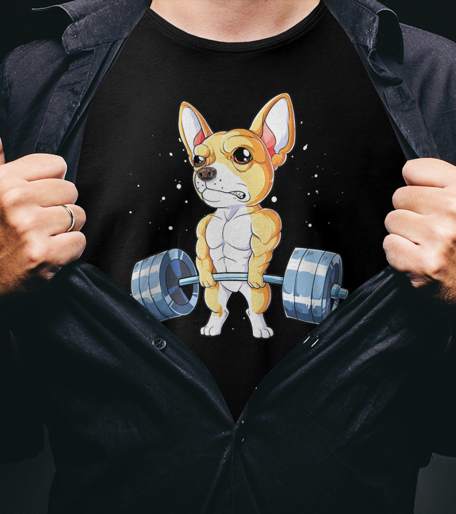 Chihuahua Weightlifting Deadlift Funny Men Fitness Gym T-Shirt