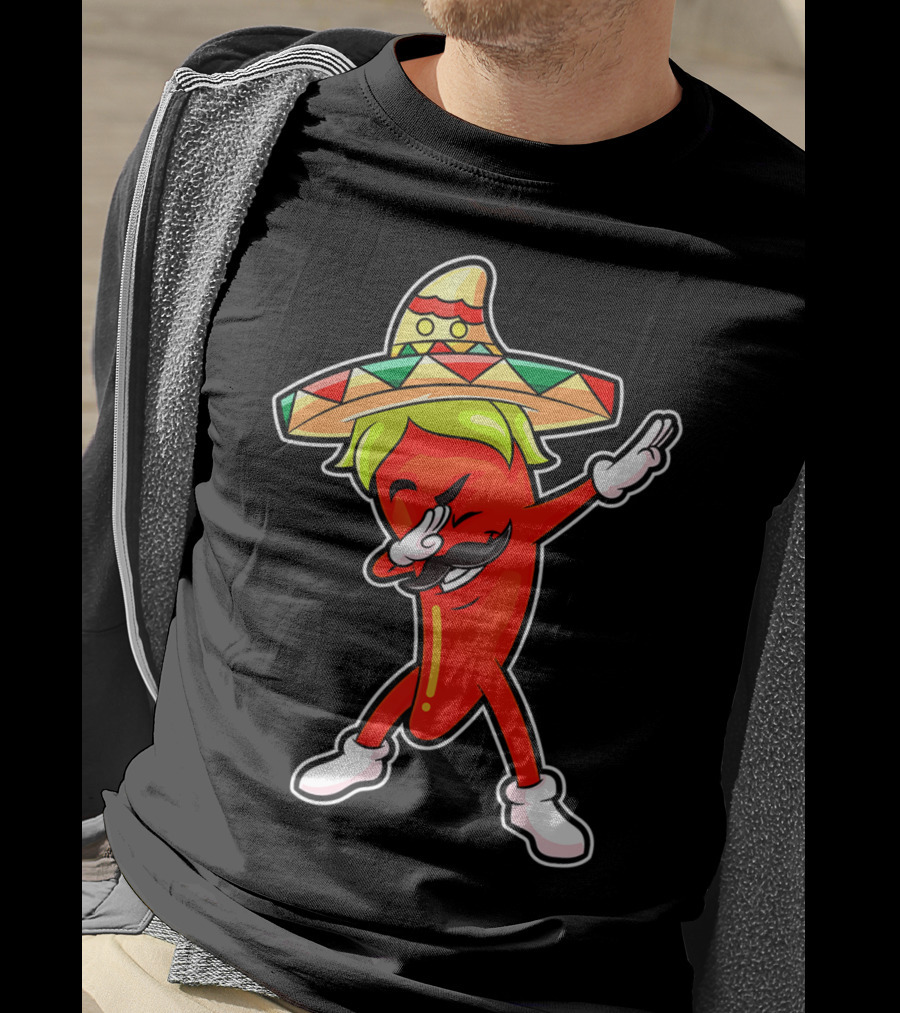Chili Dabbing Pepper With Sombrero Mexican Hot Jalapeno Dab T-Shirt