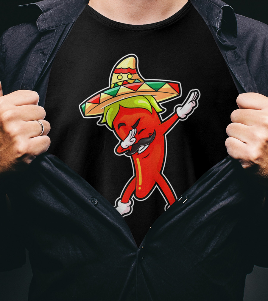 Chili Dabbing Pepper With Sombrero Mexican Hot Jalapeno Dab T-Shirt