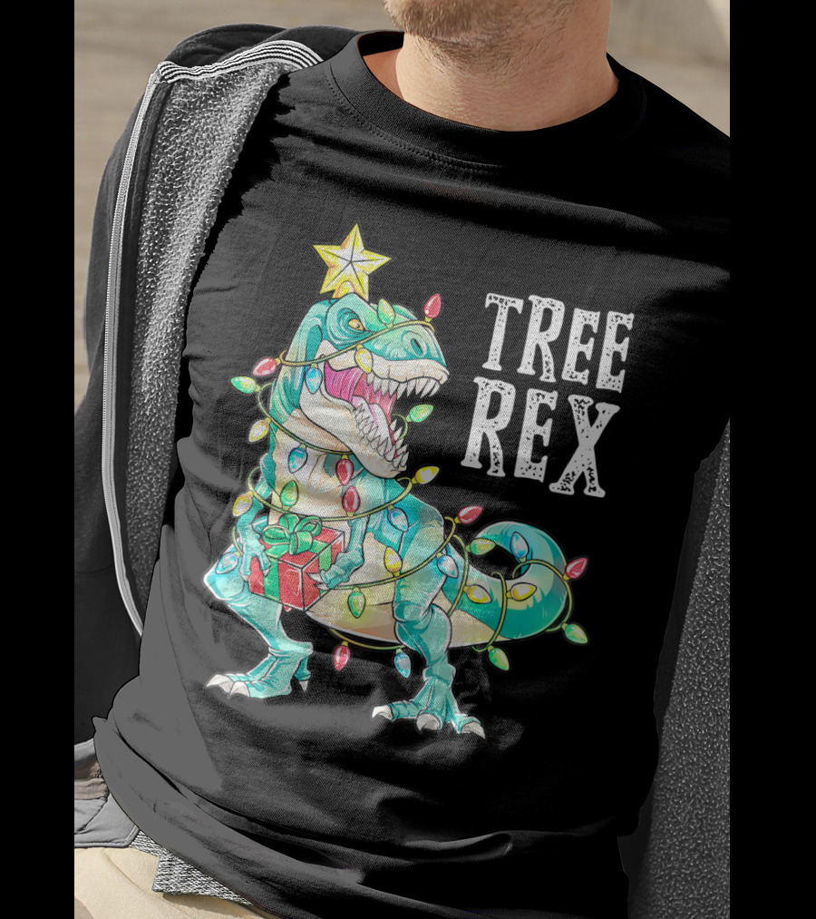 Tree Rex Christmas Kids Dinosaur Lights T-Shirt