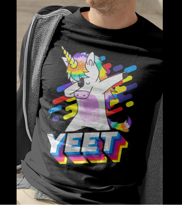 Colorful Dabbing Dancing Unicorn With Rainbow Yeet T-Shirt