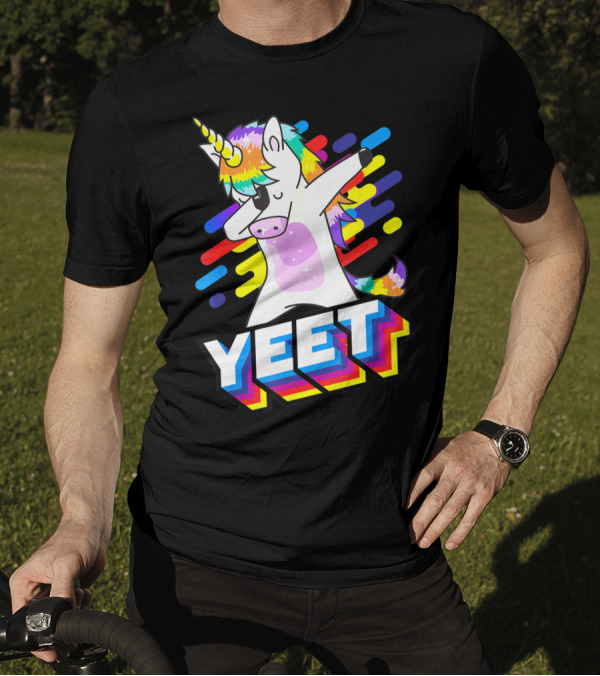 Colorful Dabbing Dancing Unicorn With Rainbow Yeet T-Shirt