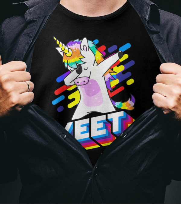 Colorful Dabbing Dancing Unicorn With Rainbow Yeet T-Shirt