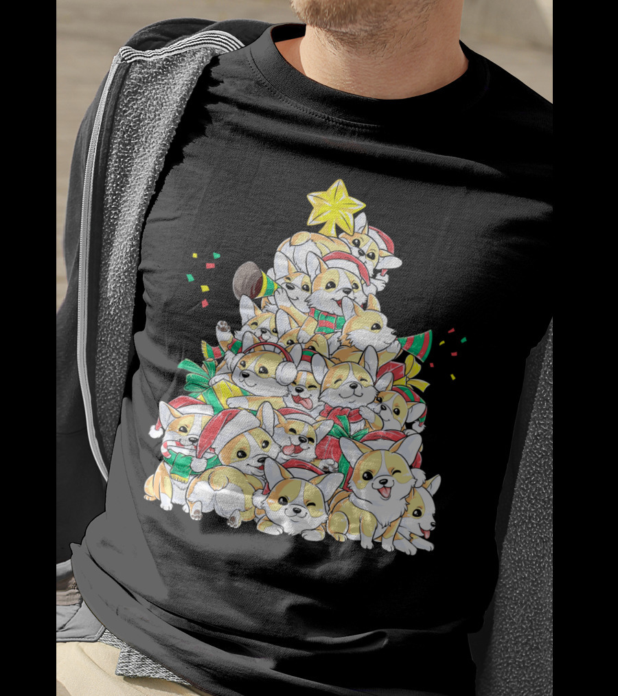 Corgi Christmas Merry Corgmas Xmas Tree Santa Hats T-Shirt
