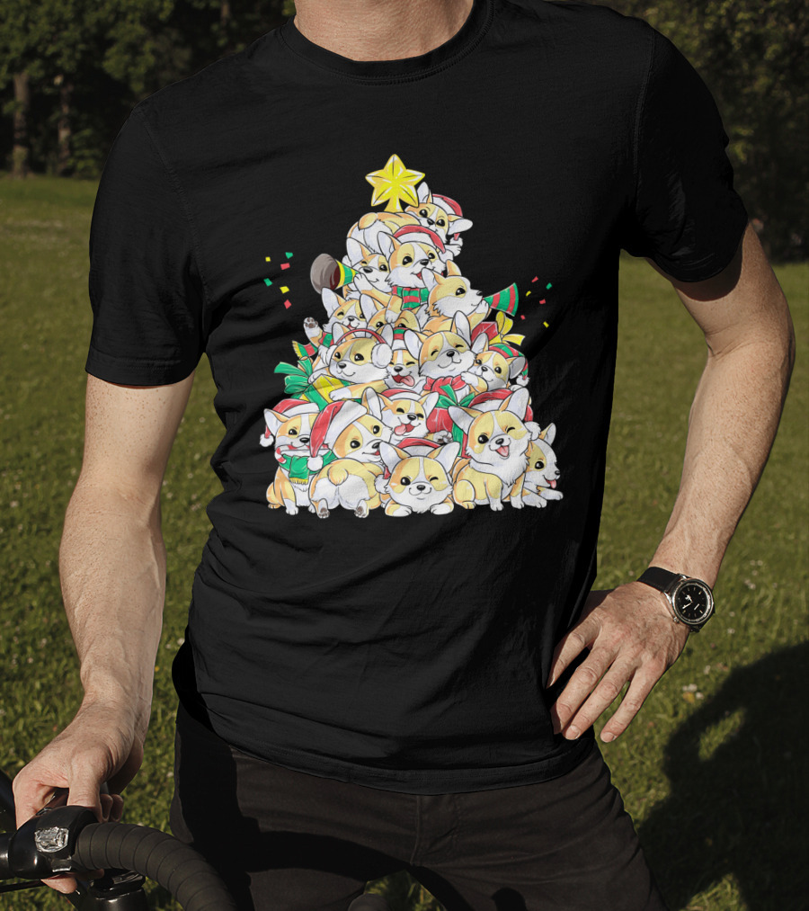 Corgi Christmas Merry Corgmas Xmas Tree Santa Hats T-Shirt