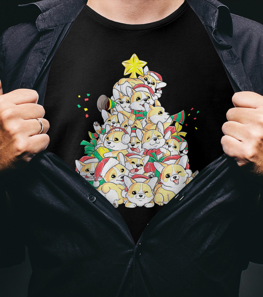 Corgi Christmas Merry Corgmas Xmas Tree Santa Hats T-Shirt