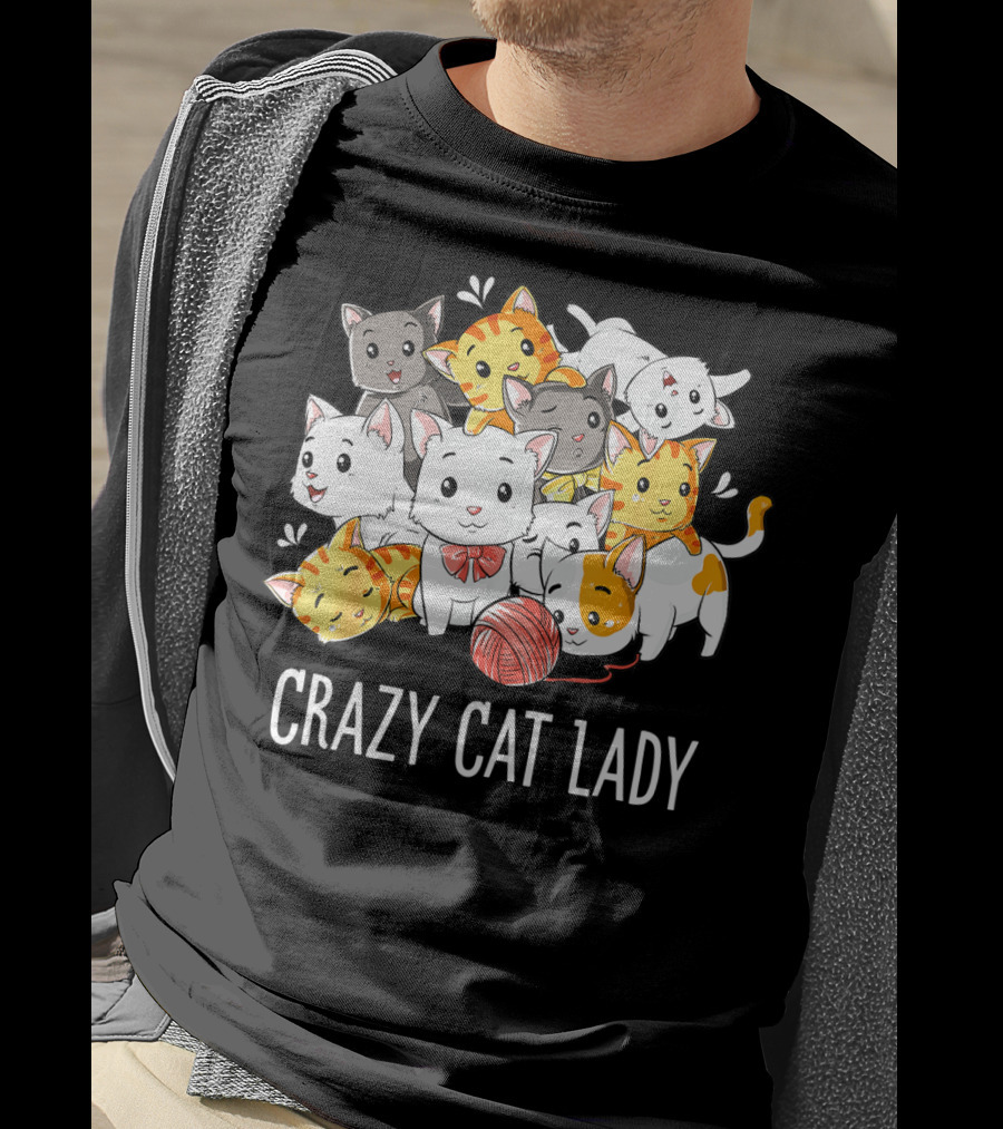 Crazy Cat Lady Funny Cats Kitty Kitten Meme With Playful Yarn Ball T-Shirt