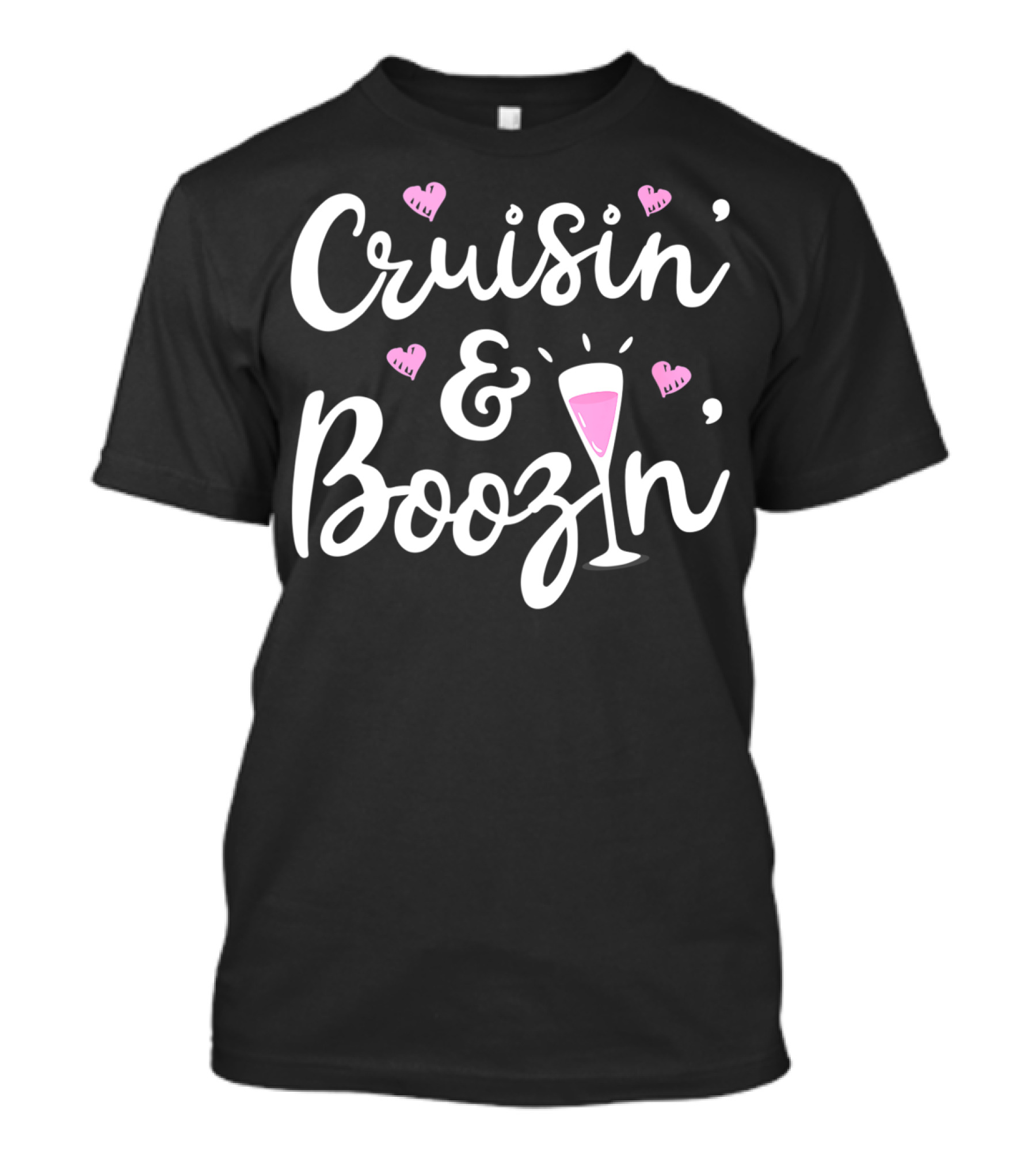 Cruisin And Boozin Funny Cruise Ship Cruising Drinking Hearts Pink Cocktail T-Shirt