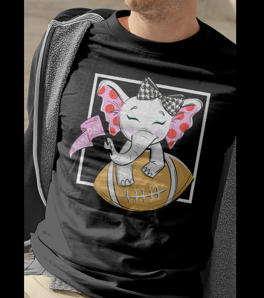 Game Day Elephant With Pink Flag And Houndstooth Bow On Football For Women And Girls Football T-Shirt