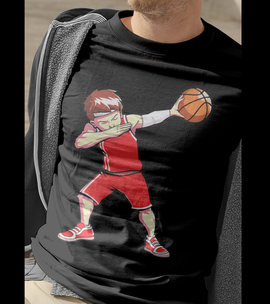 Dabbing Basketball Boy Dab Dance Player In Red Uniform Holding Ball T-Shirt
