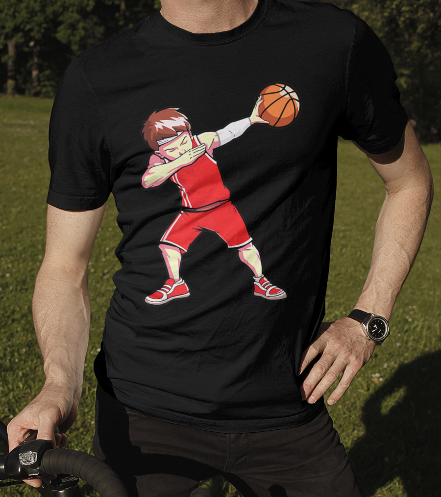 Dabbing Basketball Boy Dab Dance Player In Red Uniform Holding Ball T-Shirt