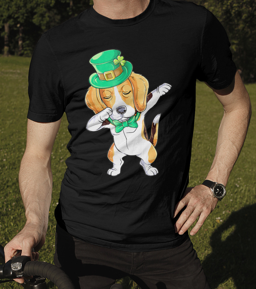 Dabbing Beagle In St Patricks Day Leprechaun Hat And Bowtie T-Shirt