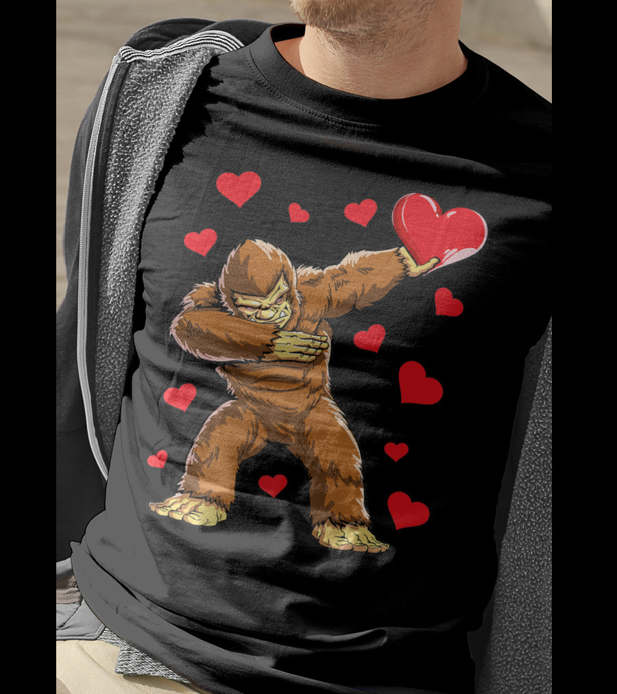 Dabbing Bigfoot With Heart Valentine's Day Boys Men Love T-Shirt