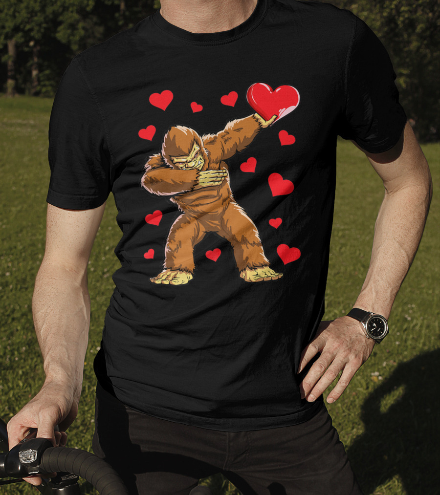 Dabbing Bigfoot With Heart Valentine's Day Boys Men Love T-Shirt