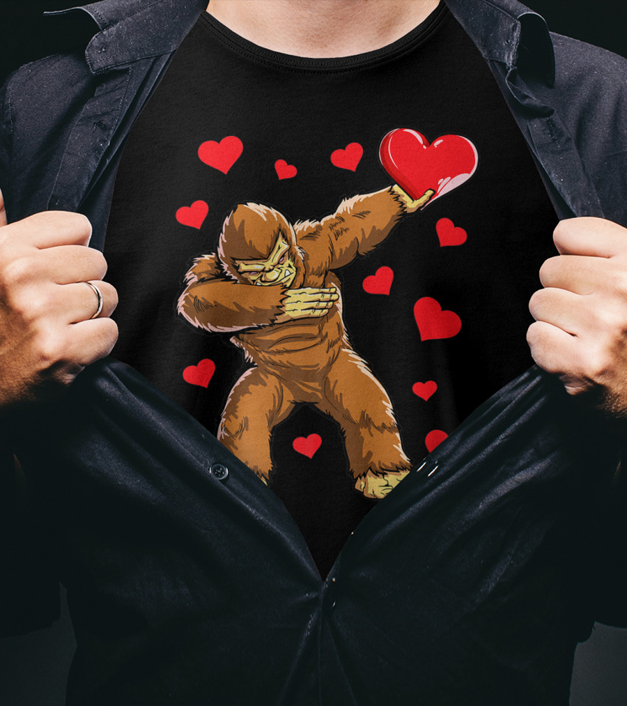 Dabbing Bigfoot With Heart Valentine's Day Boys Men Love T-Shirt
