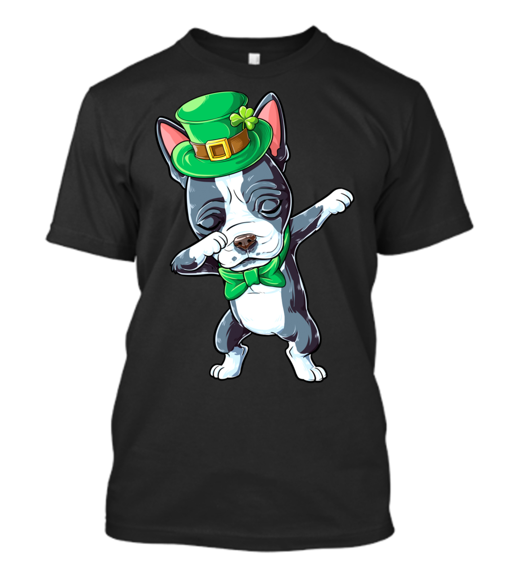 Dabbing Boston Terrier St Patricks Day Leprechaun Green Hat Bow Tie T-Shirt