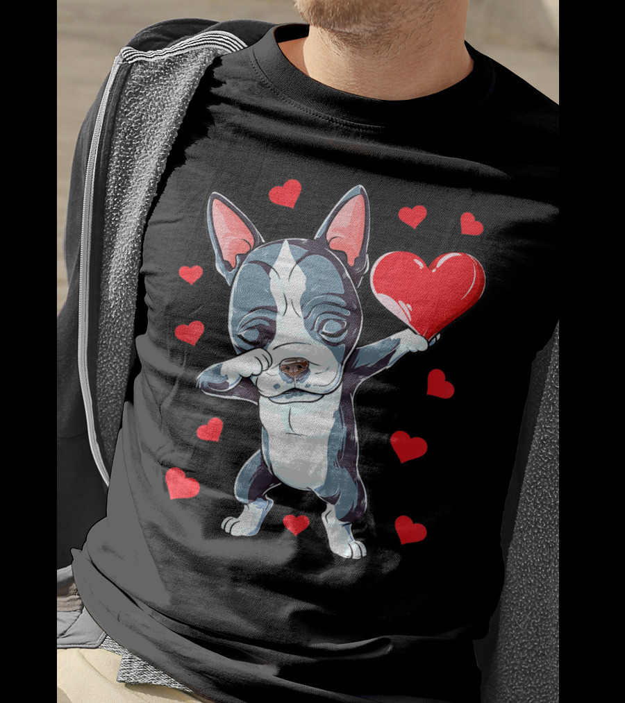 Boston Terrier Dabbing Heart Valentine's Day Dog T-Shirt
