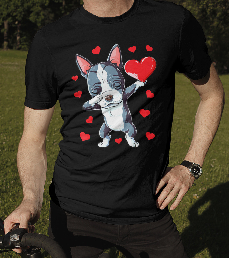 Boston Terrier Dabbing Heart Valentine's Day Dog T-Shirt