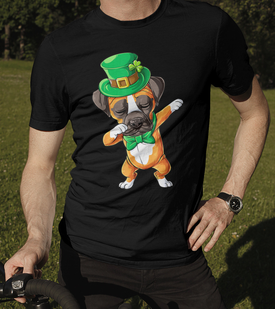 St Patricks Day Dabbing Leprechaun Boxer Dog Boys T-Shirt