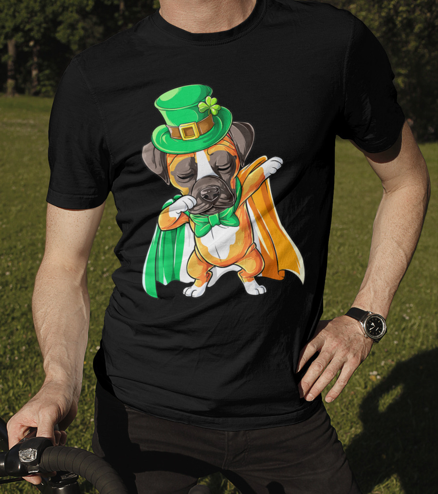 Dabbing Boxer Puppy St Patricks Day Leprechaun Costume Irish Flag T-Shirt