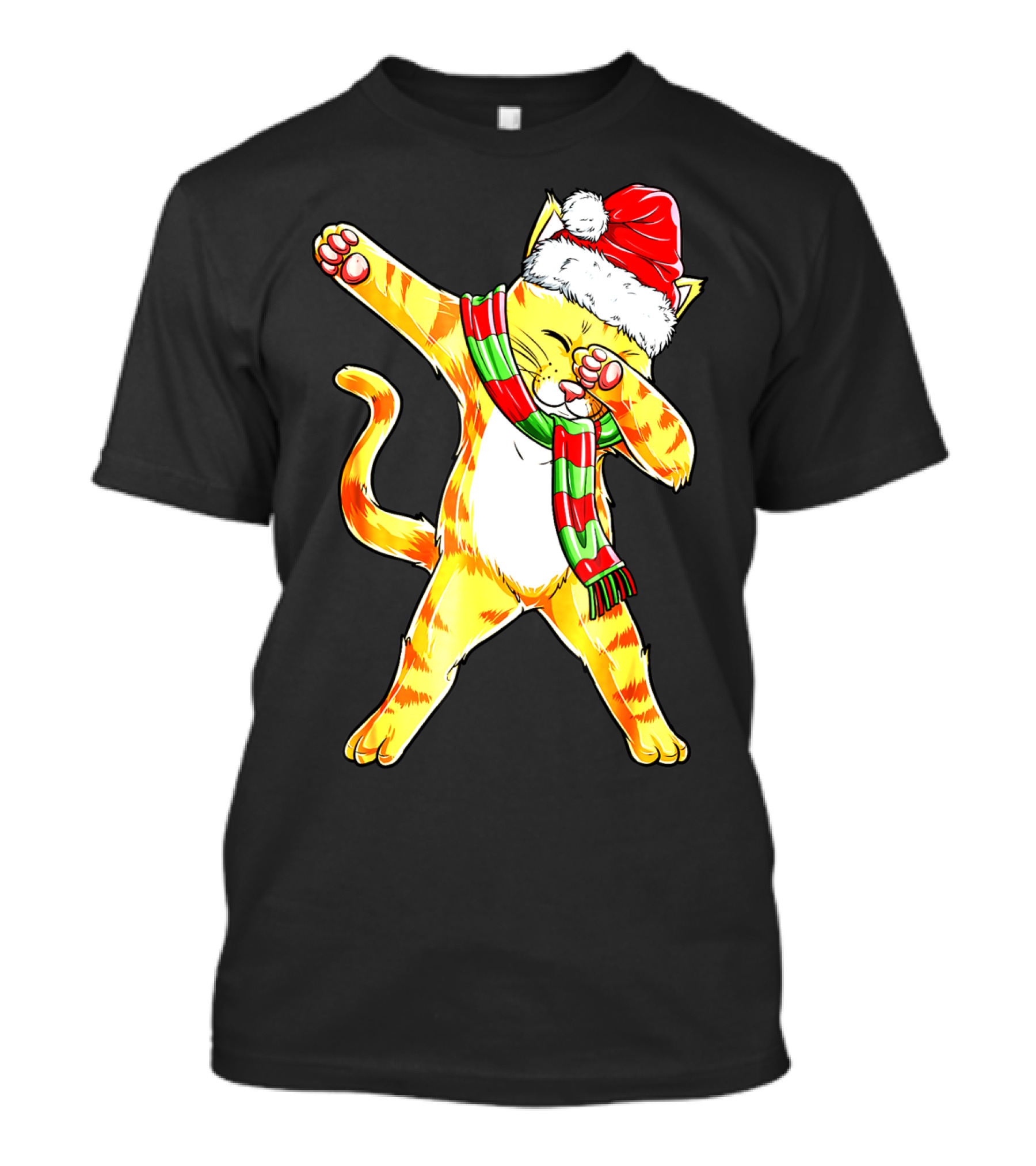Dabbing Cat Santa With Festive Hat And Scarf T-Shirt