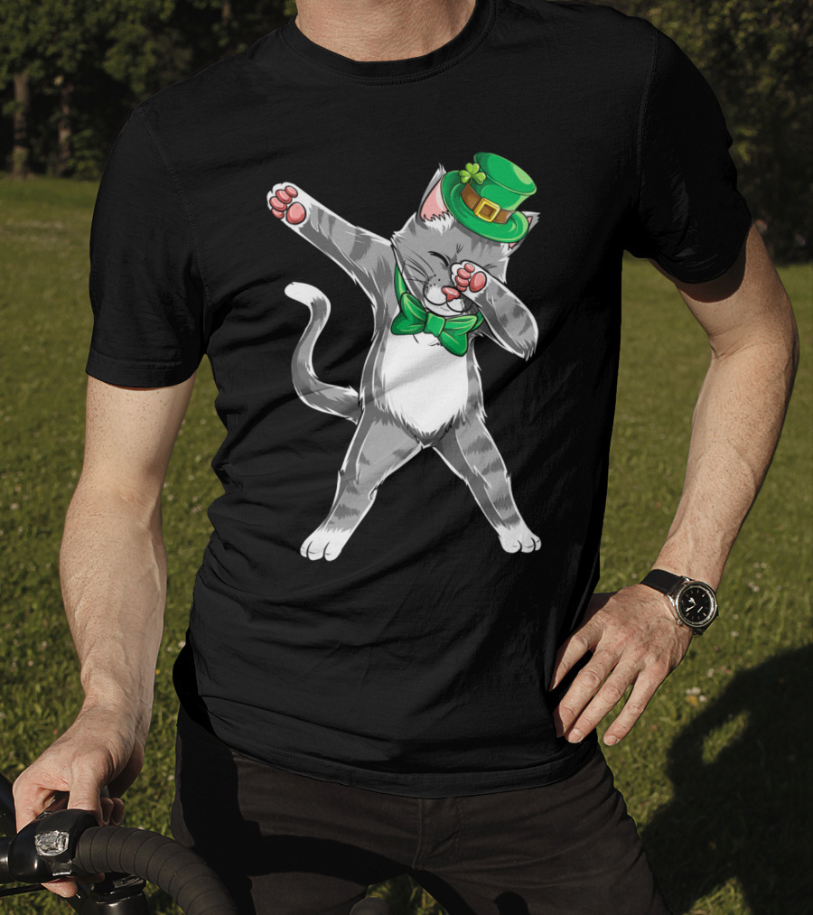 Dabbing Cat Leprechaun St Patricks Day T-Shirt