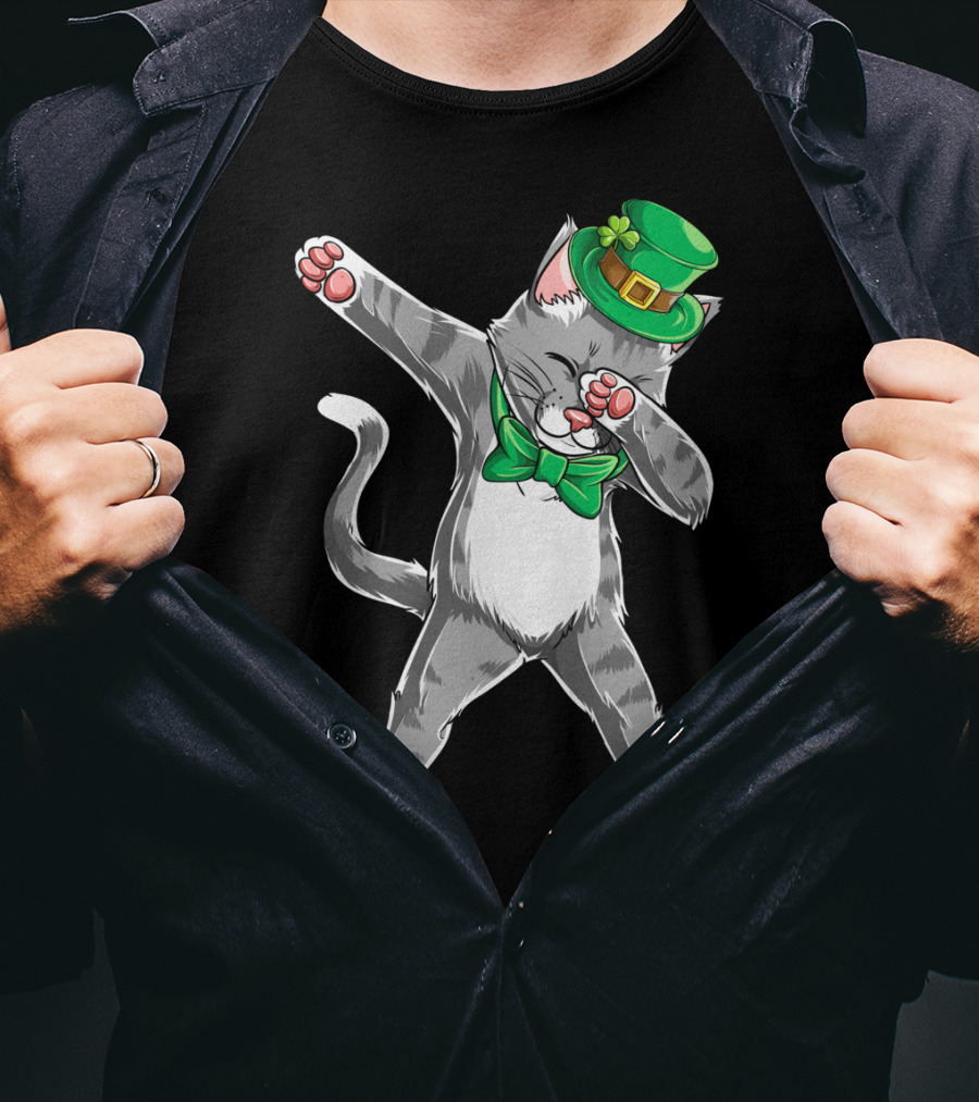 Dabbing Cat Leprechaun St Patricks Day T-Shirt