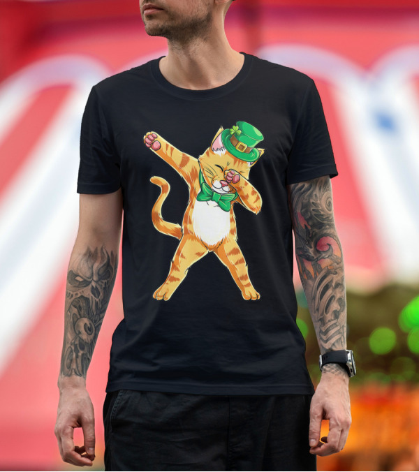 Premium T-Shirt: Dabbing Cat St Patricks Day Green Bow Tie Leprechaun Hat T-Shirt Dabbing Cat St Patricks Day Green Bow Tie Leprechaun Hat T-Shirt