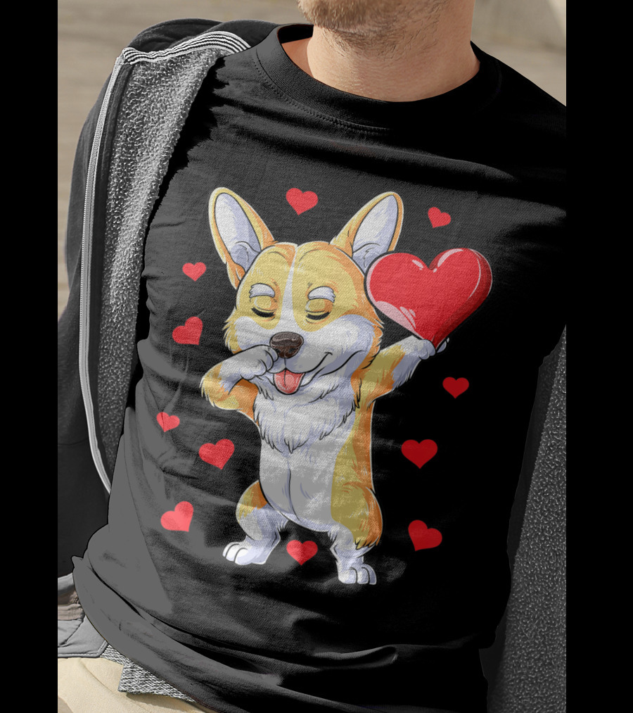 Valentines Day Dabbing Corgi Dog Lover Heart Boys Love T-Shirt