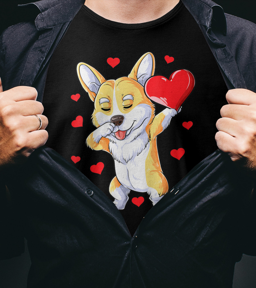 Valentines Day Dabbing Corgi Dog Lover Heart Boys Love T-Shirt
