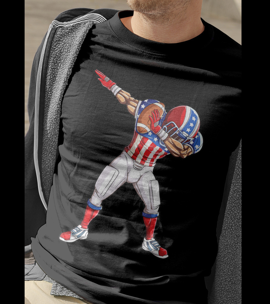 Dabbing Football Player American Flag Fourth Of July USA Merica Men T-Shirt