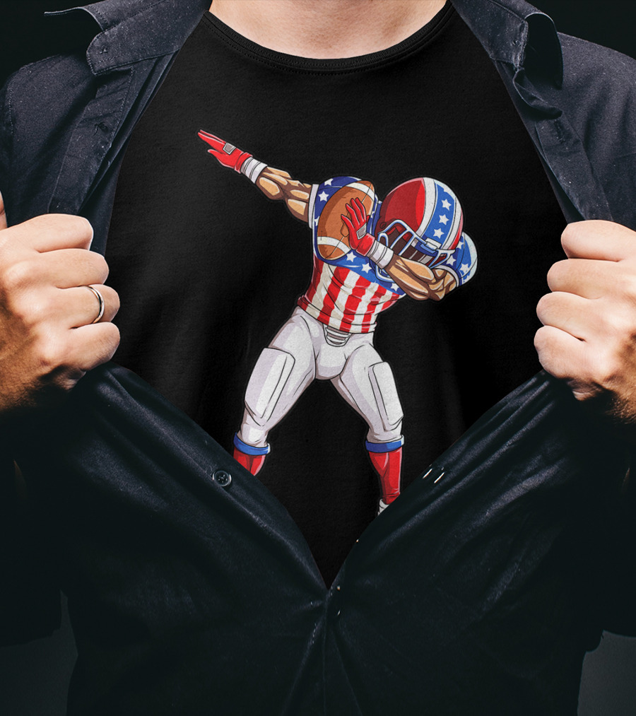 Dabbing Football Player American Flag Fourth Of July USA Merica Men T-Shirt