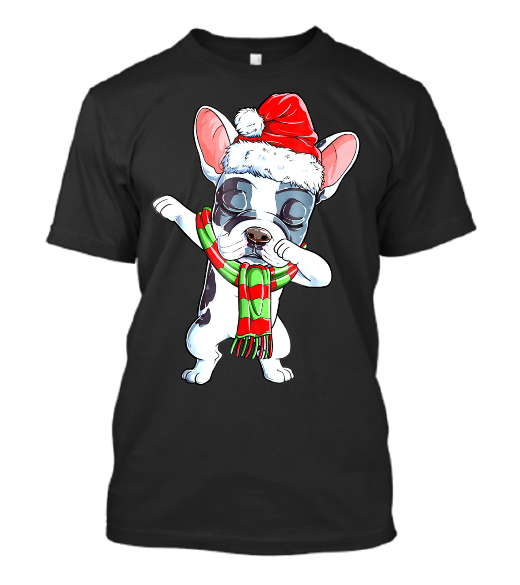 Dabbing French Bulldog Santa Christmas Scarf T-Shirt
