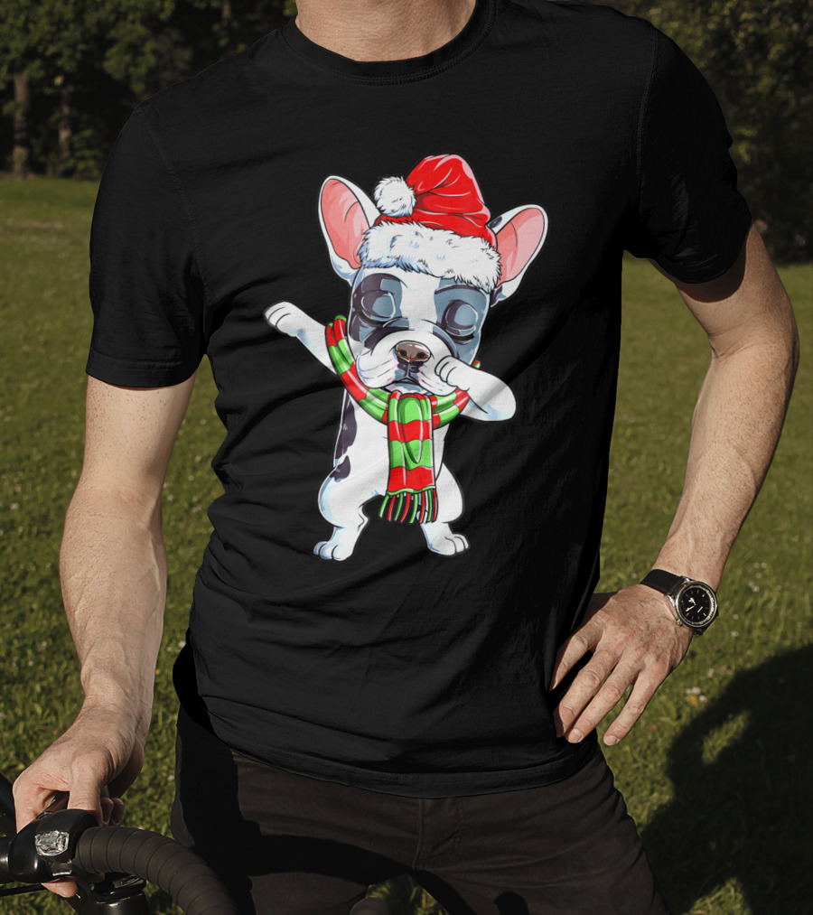 Dabbing French Bulldog Santa Christmas Scarf T-Shirt