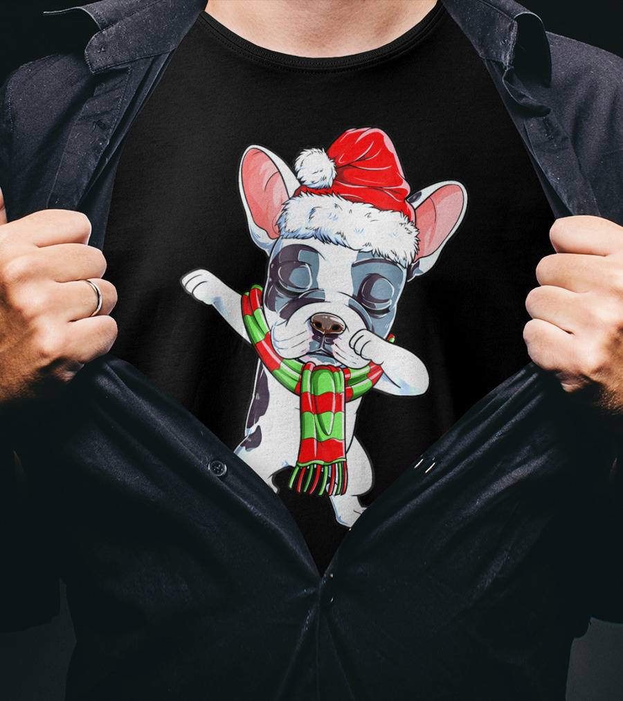 Dabbing French Bulldog Santa Christmas Scarf T-Shirt