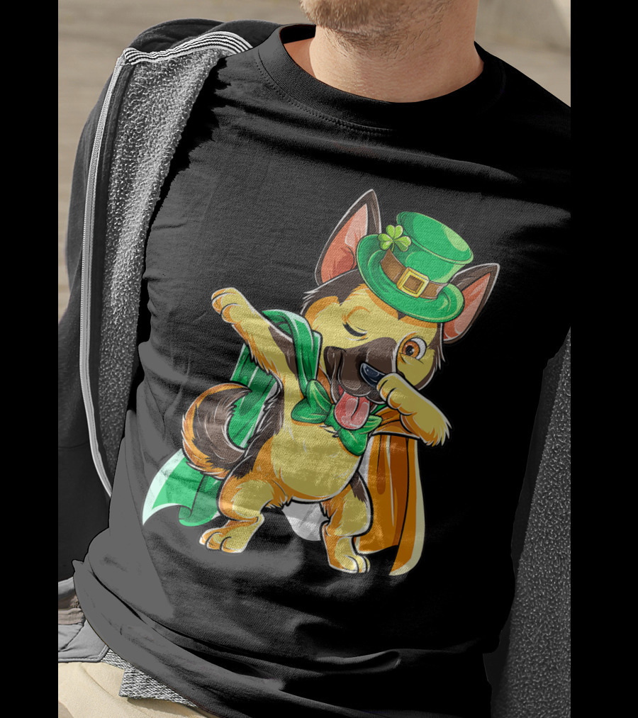 Dabbing German Shepherd Leprechaun St Patricks Day T-Shirt