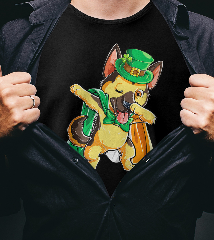 Dabbing German Shepherd Leprechaun St Patricks Day T-Shirt