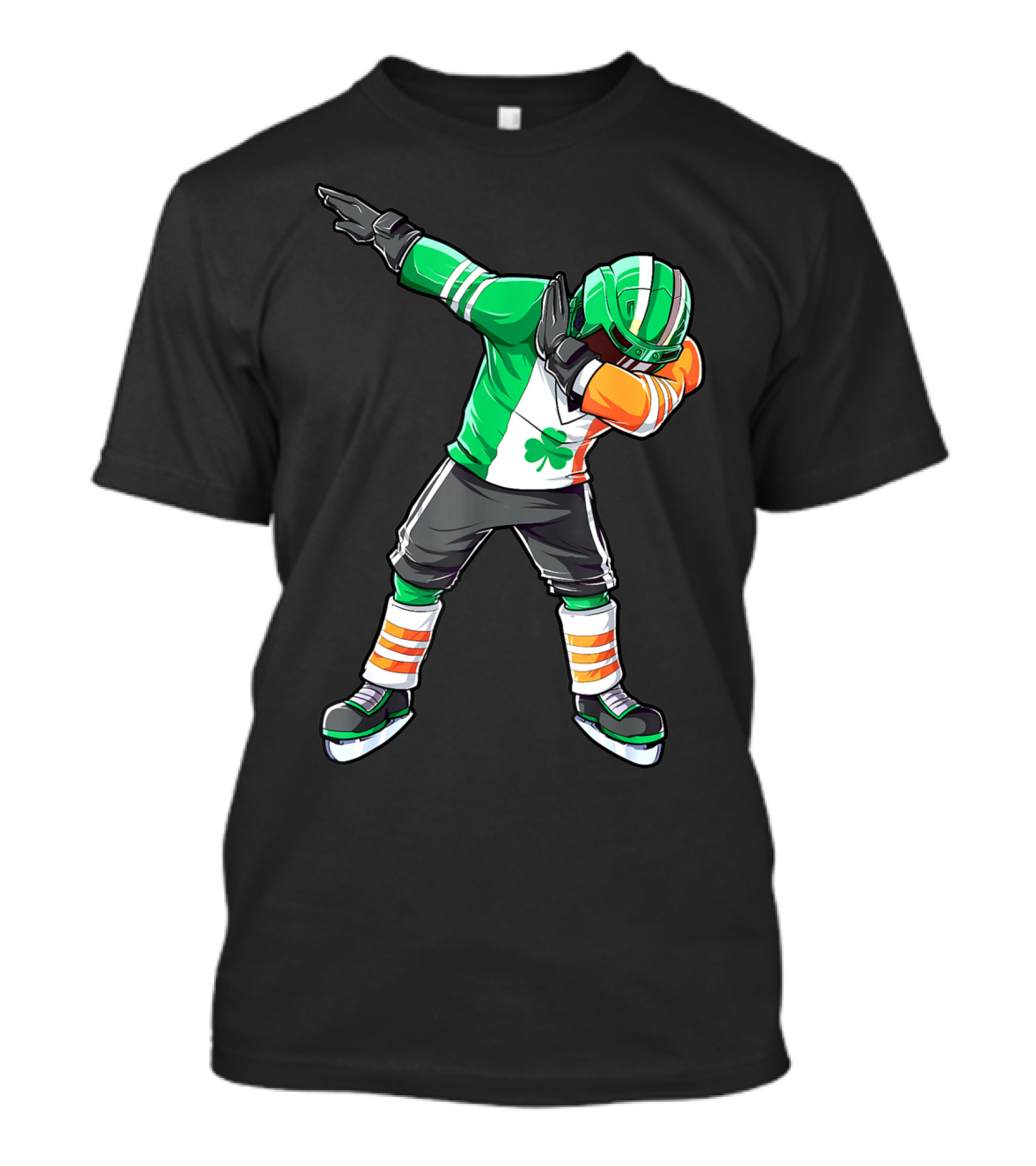 St Patricks Day Ireland Flag Dabbing Hockey Player Irish Shamrock T-Shirt