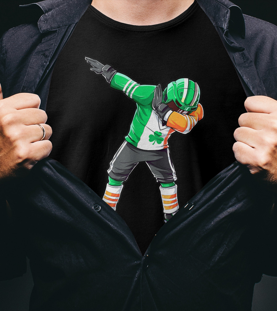 St Patricks Day Ireland Flag Dabbing Hockey Player Irish Shamrock T-Shirt
