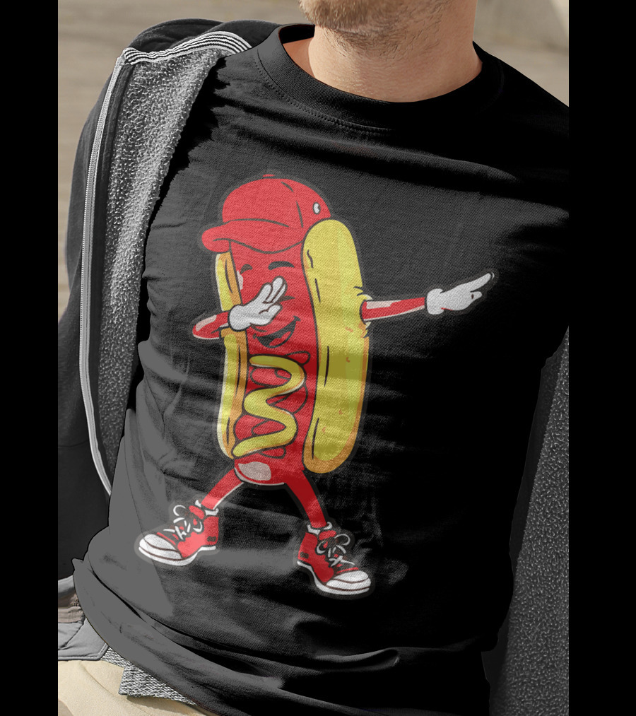 Dabbing Hot Dog Hip Hop Dance With Cap And Sneakers T-Shirt